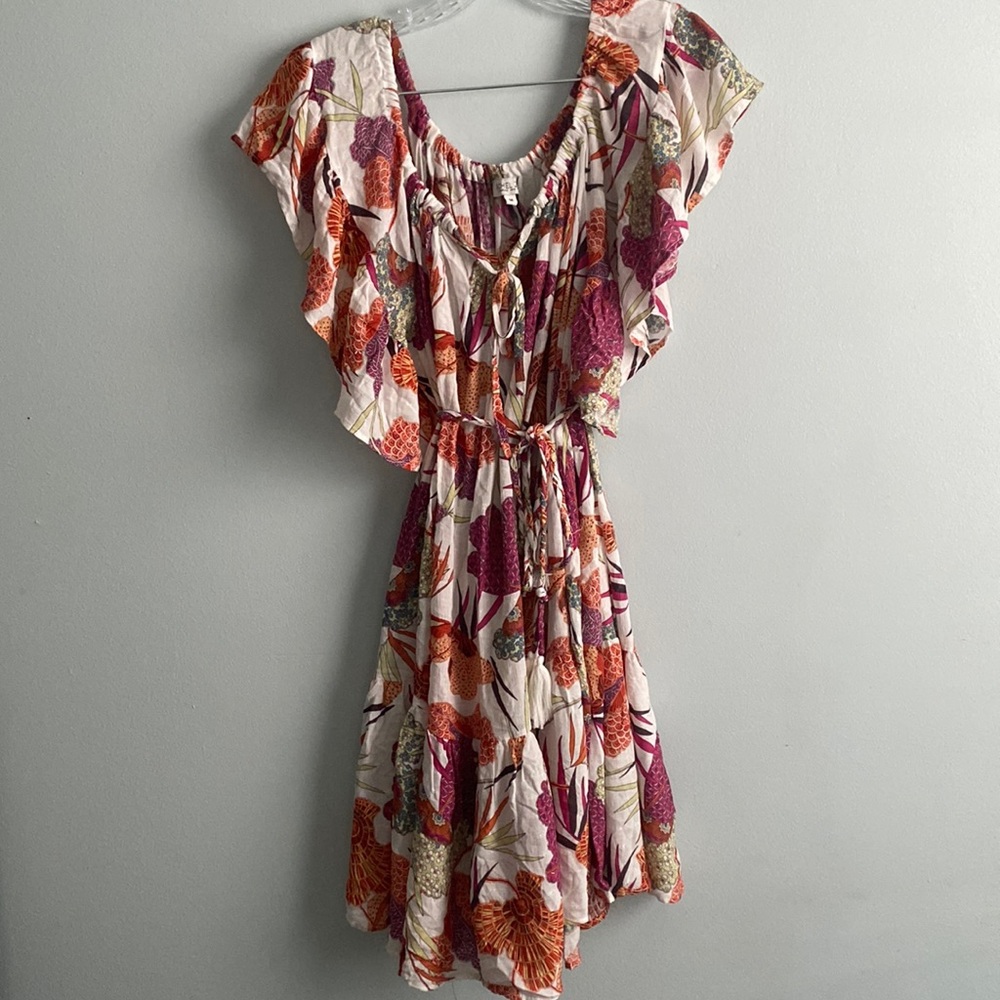 RACHEL ZOE Summer cotton mini dress,flutter sleeves, tie belt-wear with or w/o M
